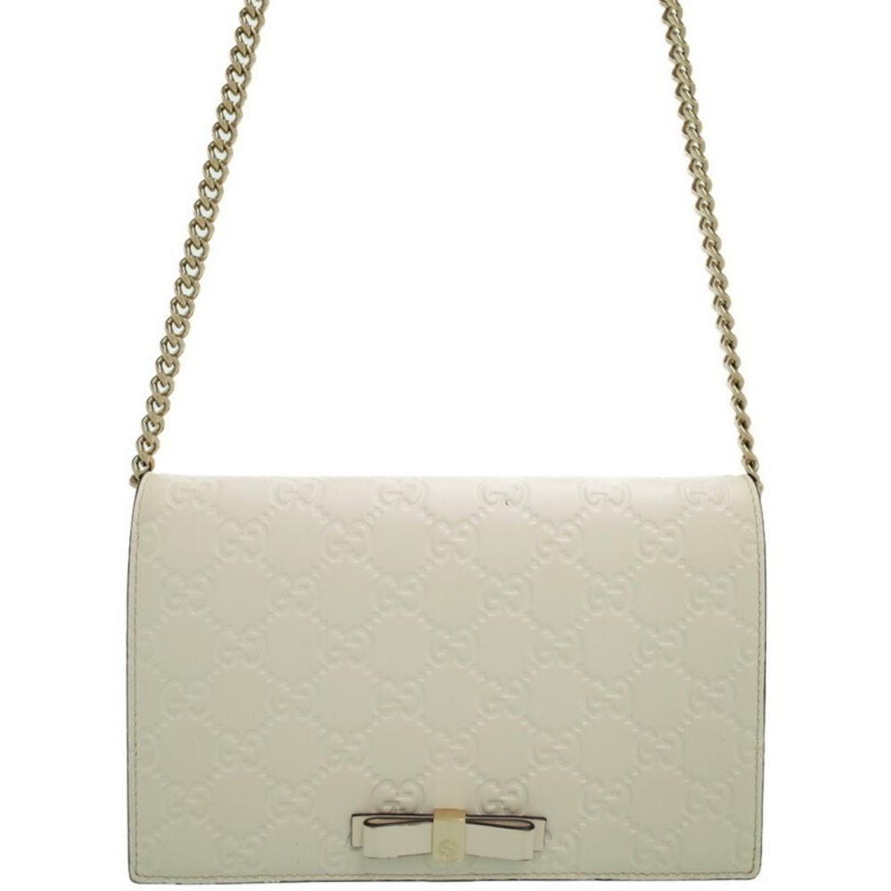 Gucci Guccissima Signature Bow Wallet on Chain Bag White